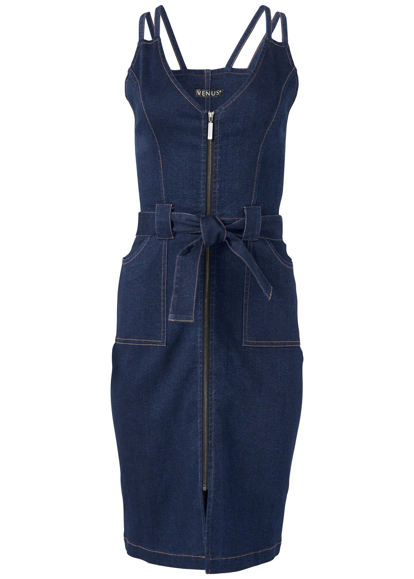 Denim Dress With Zipper Dark Wash