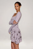 Embellished Appliqué Asymmetric Mini Dress in Lilac