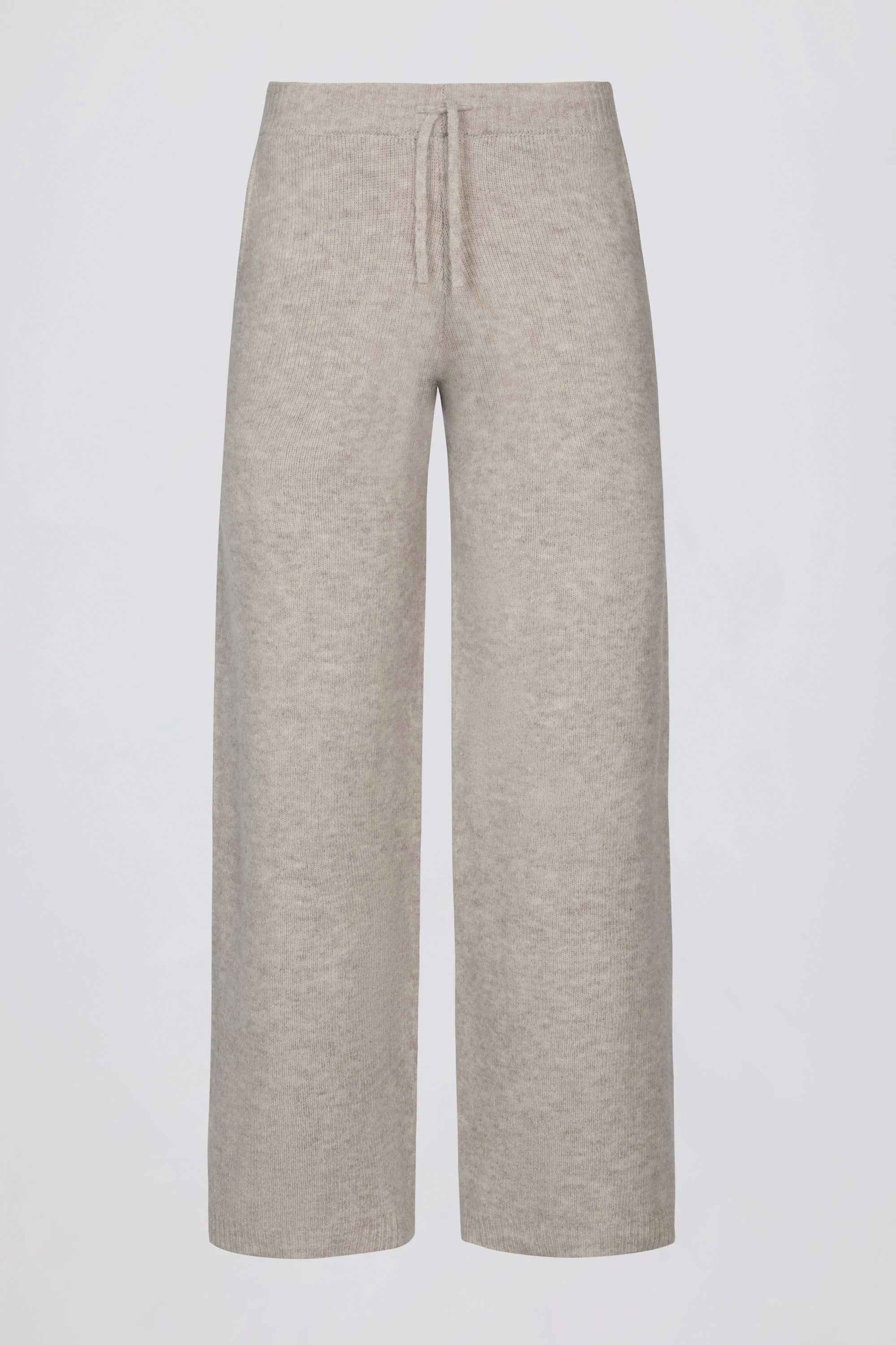 Knit Mid Rise Wide Leg Joggers in Beige