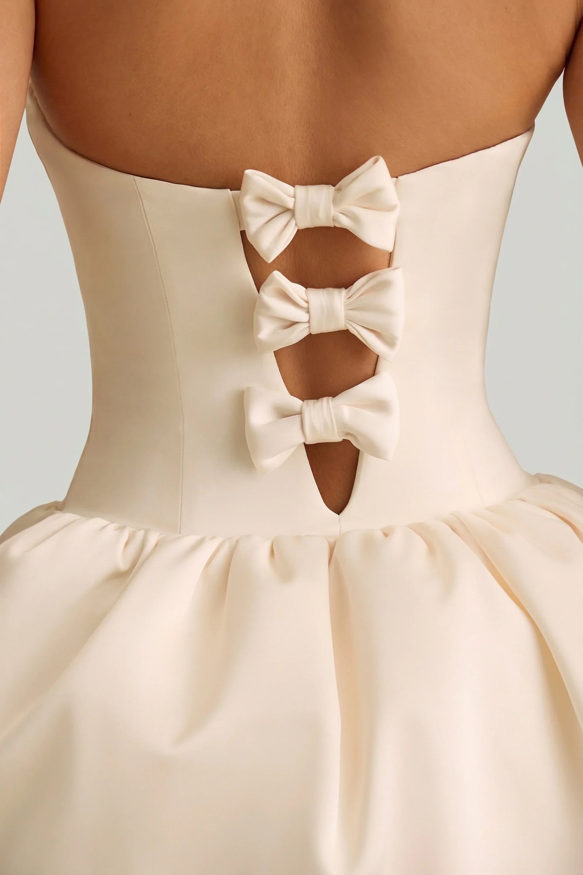 Convertible Bow Detail Bubble Hem Midaxi Dress in Ivory