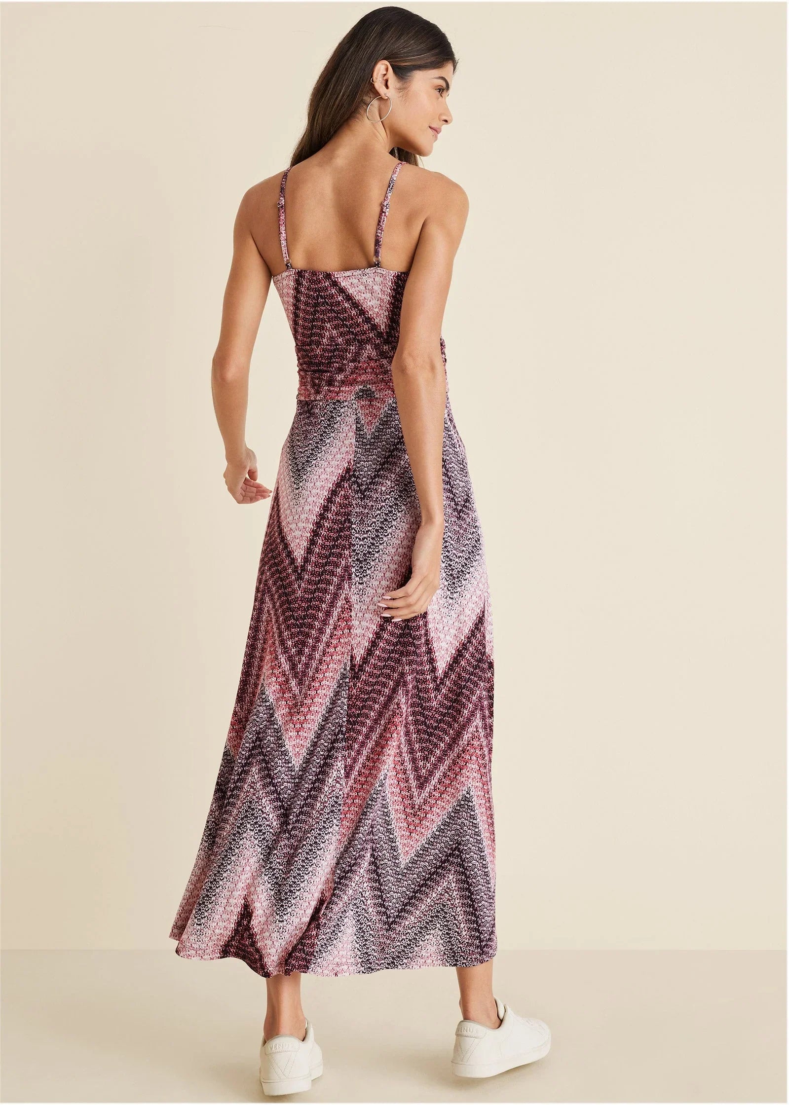 Gathered Waist Maxi Dress Burgundy Multi