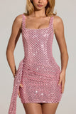 Embellished Draped Mini Dress in Blush Pink