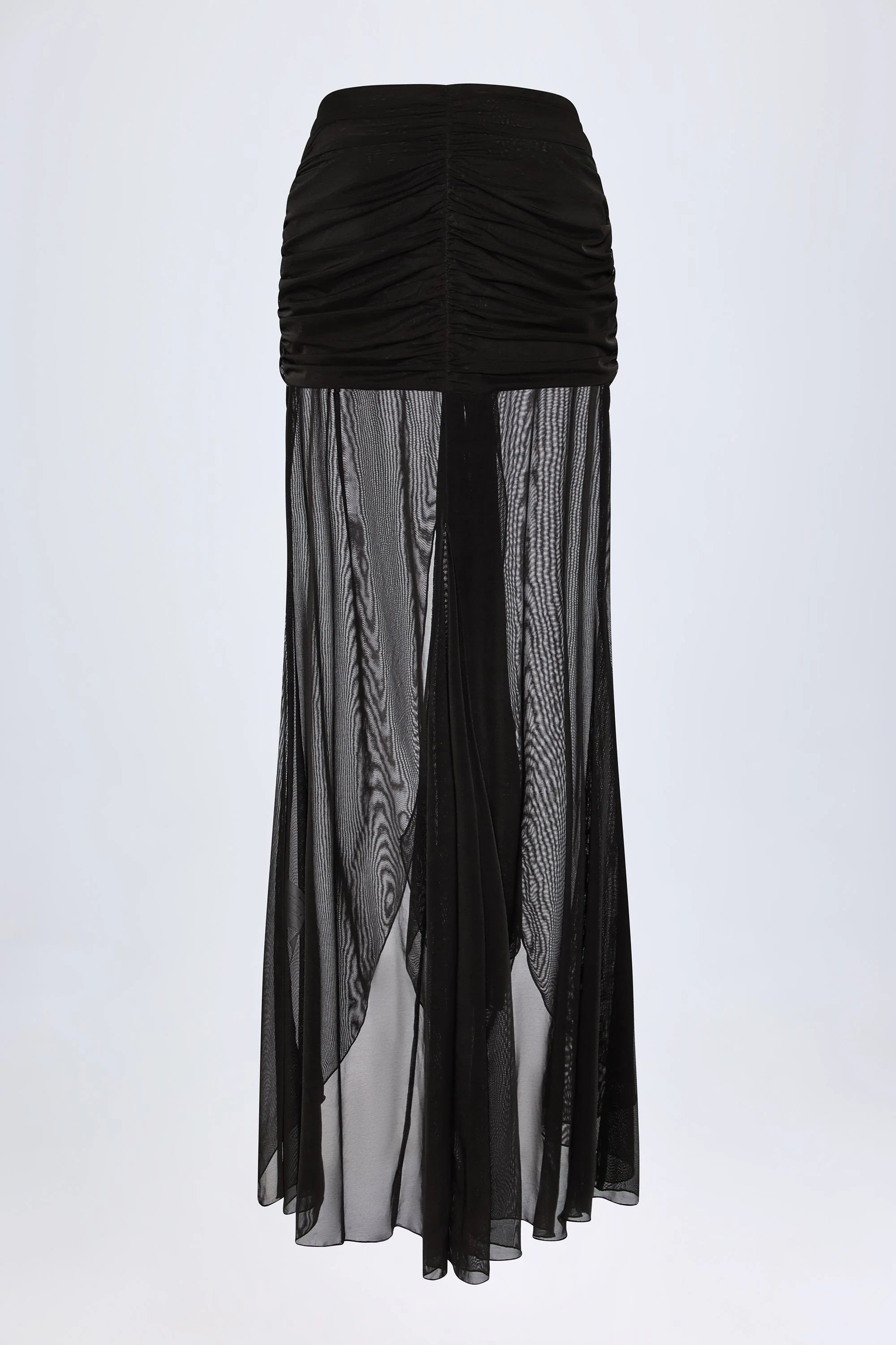 Ruched Hardware Detail Fishtail Maxi Skirt in Black