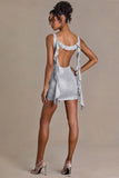Embellished Plunge Cowl Neck Mini Dress in Diamond
