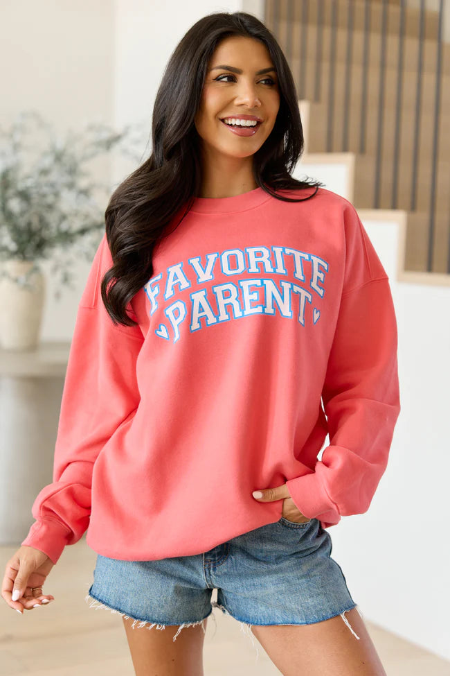 Favorite Parent Light Red Graphic Sweatshirt