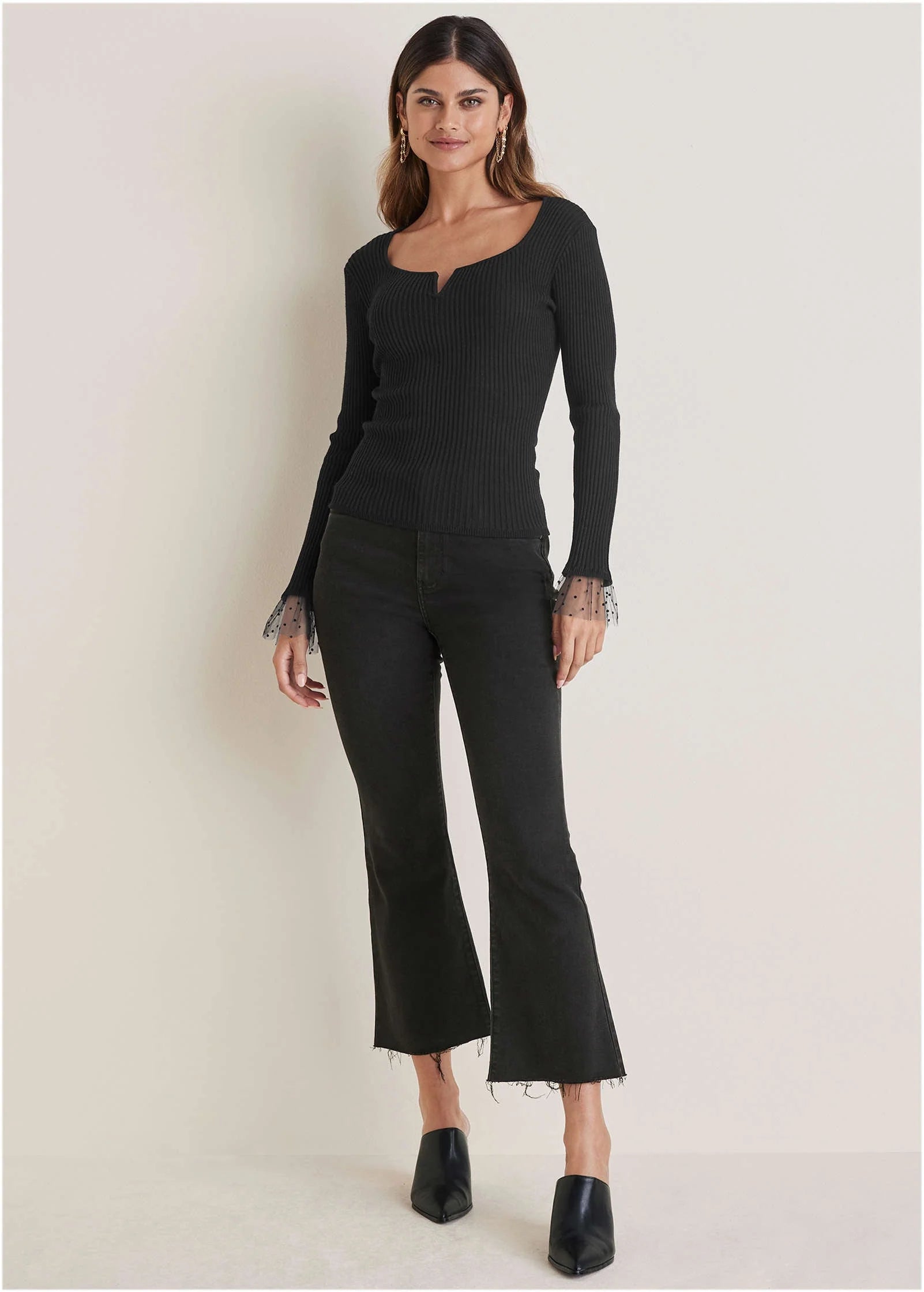 Ribbed Organza Sweater Jet Black