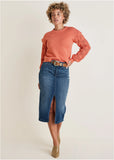 Pointelle Sleeve Crew Neck Burnt Coral