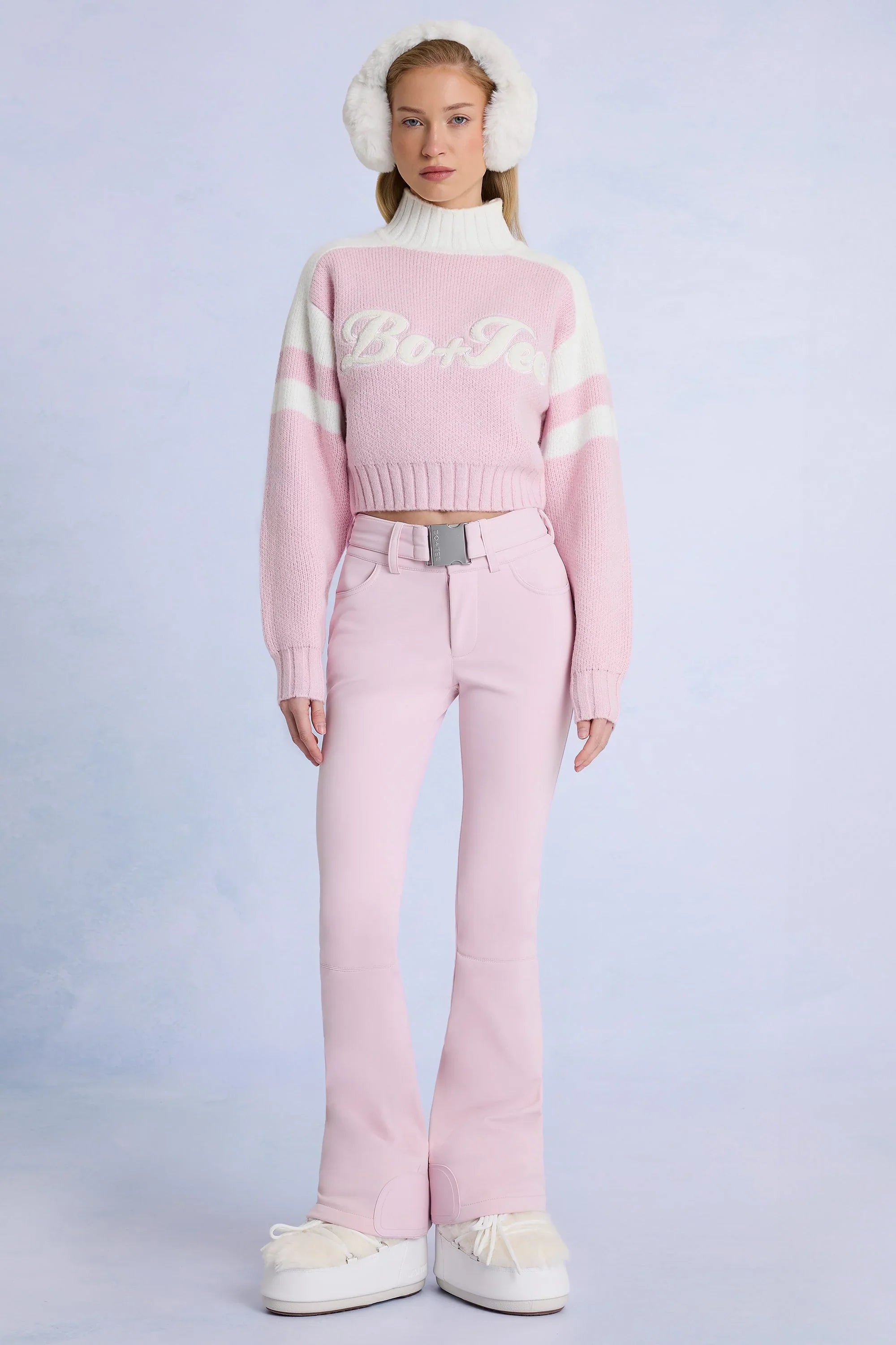Waterproof Belted Ski Salopettes in Powder Pink