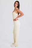 Ribbed Knit Wide Leg Joggers in Cream