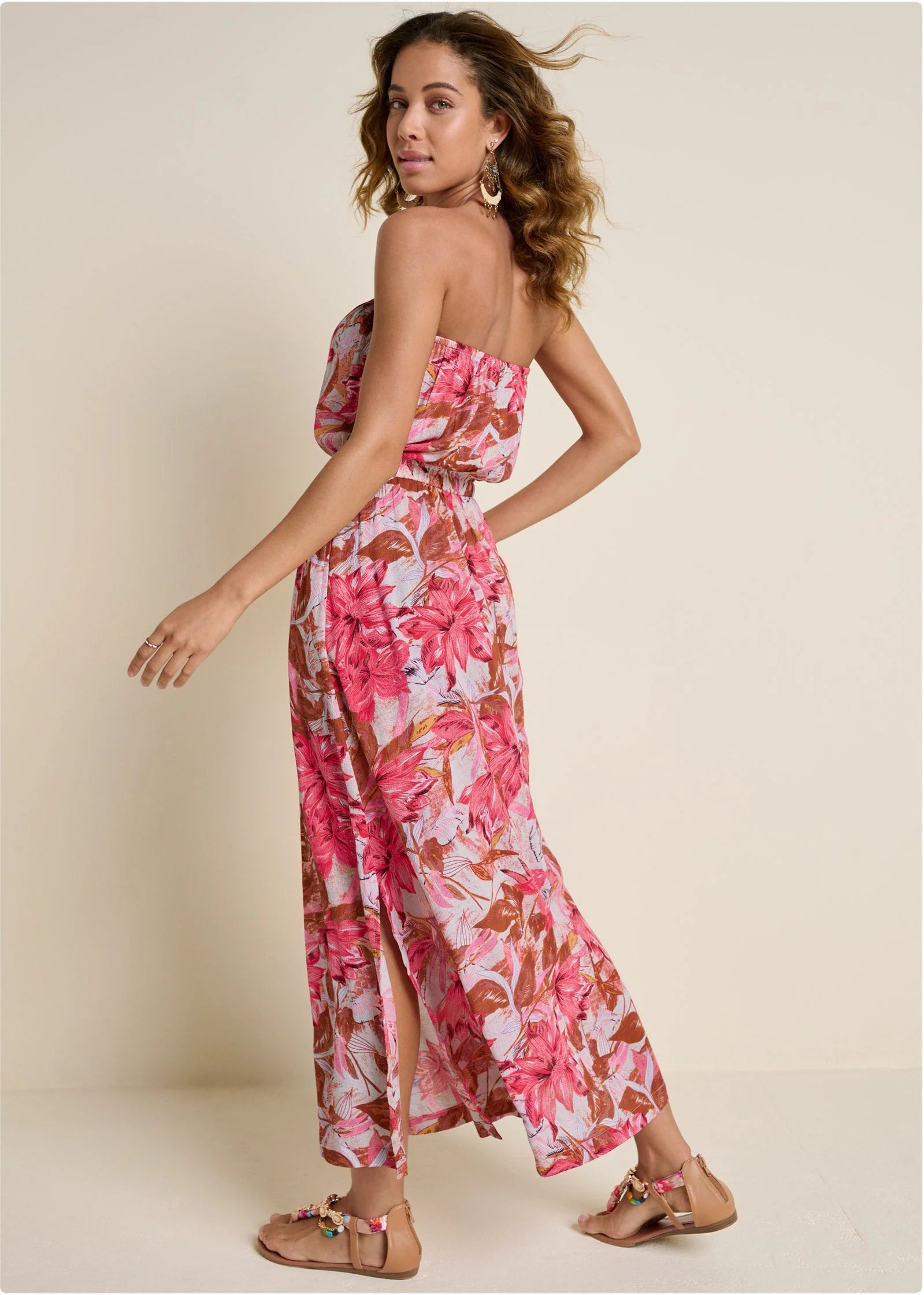 Strapless Maxi Dress Pink Multi