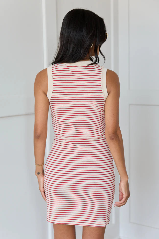 Audrey Red Striped Ribbed Knit Mini Dress