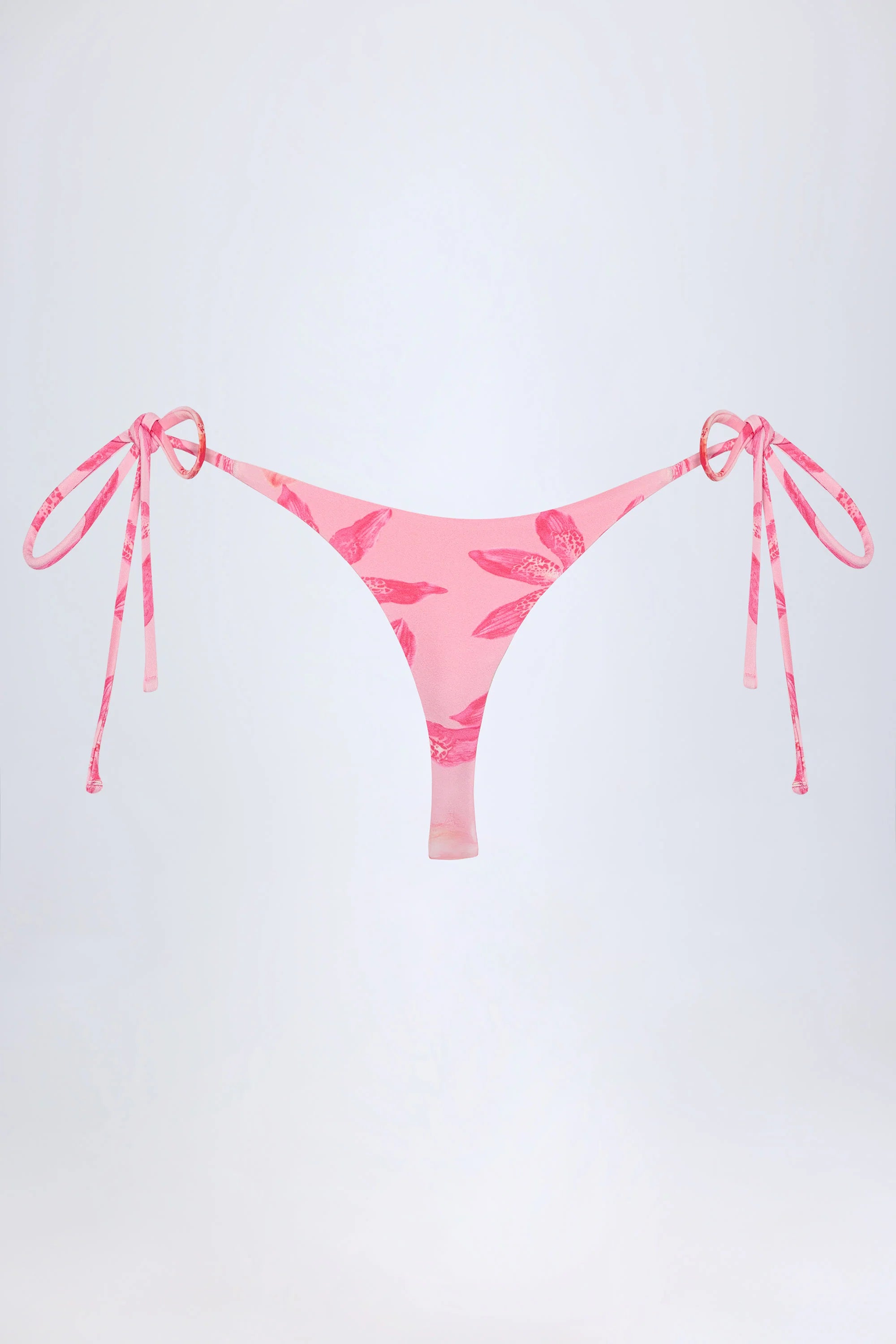 Side Tie Thong Bikini Bottoms in Pink Orchid Print