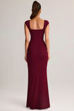 Modal Sweetheart Neck Cowl Waist Maxi Dress in Wine