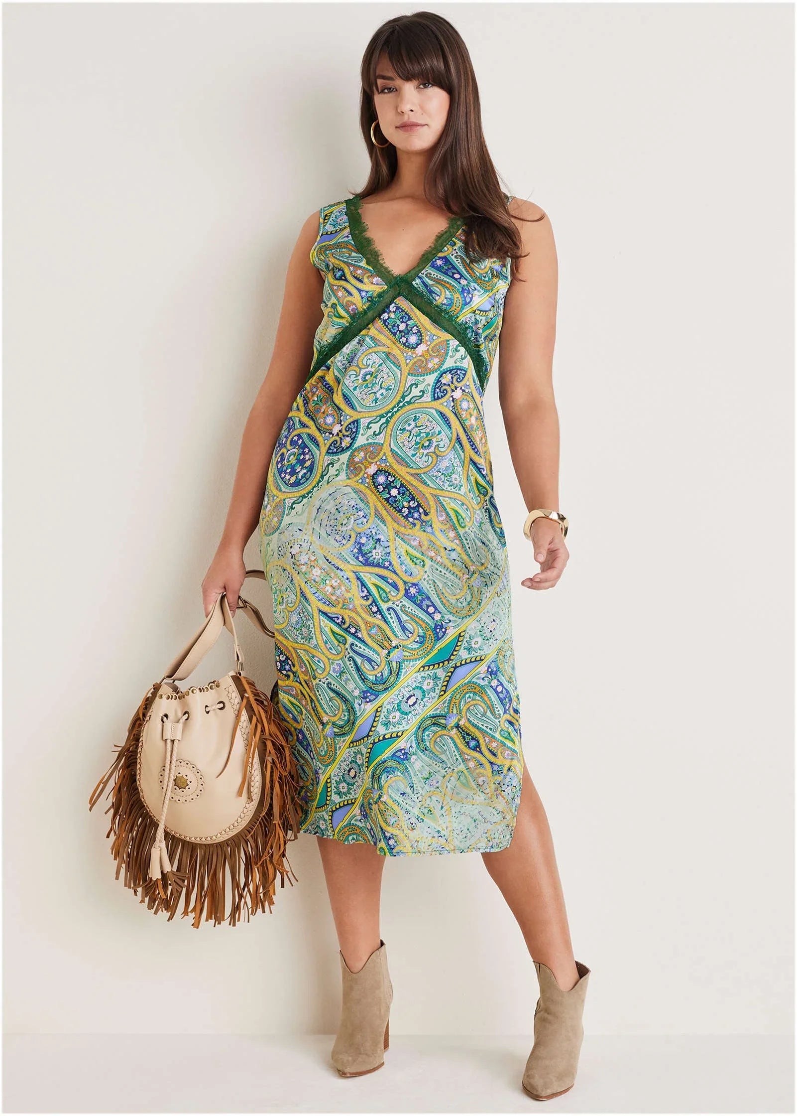 Lace Trim Midi Dress Ethereal Paisley