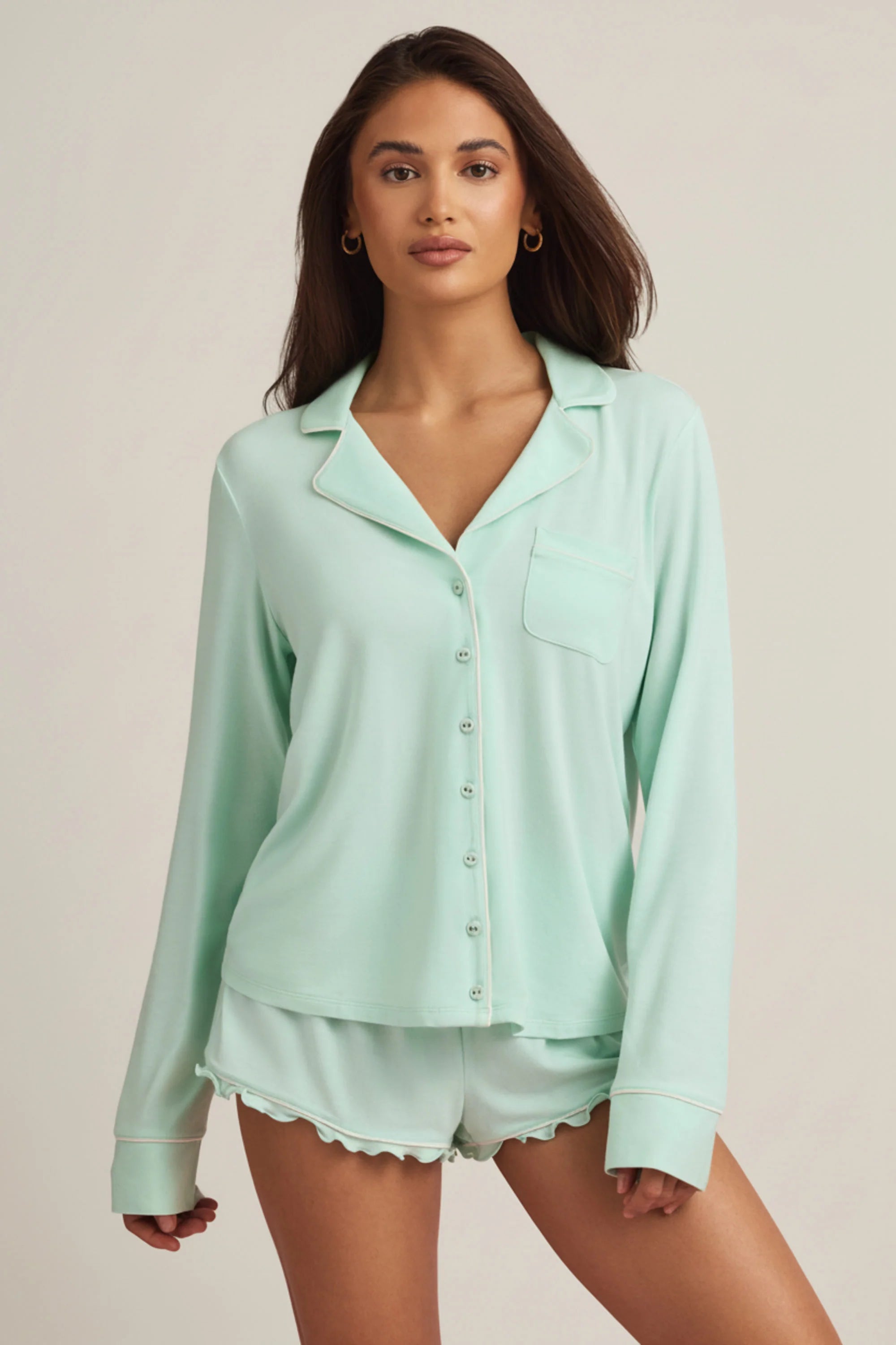 Modal Long Sleeve Pyjama Top in Mint