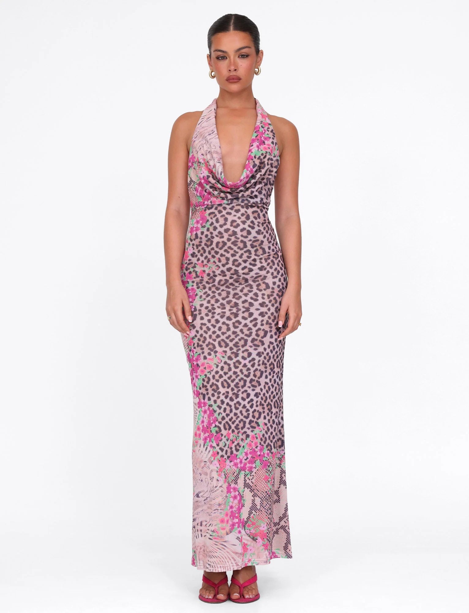 CATALINA MAXI DRESS NEUTRAL ANIMAL ANIMAL FLORAL BORDER