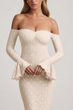 Off Shoulder Ruffle Lace Maxi Dress in Ivory