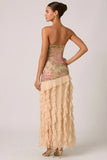 Embellished Ruffle Trim Strapless Gown in Rose Hotfix