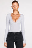 Ribbed Modal Long Sleeve Plunge Bodysuit in Grey