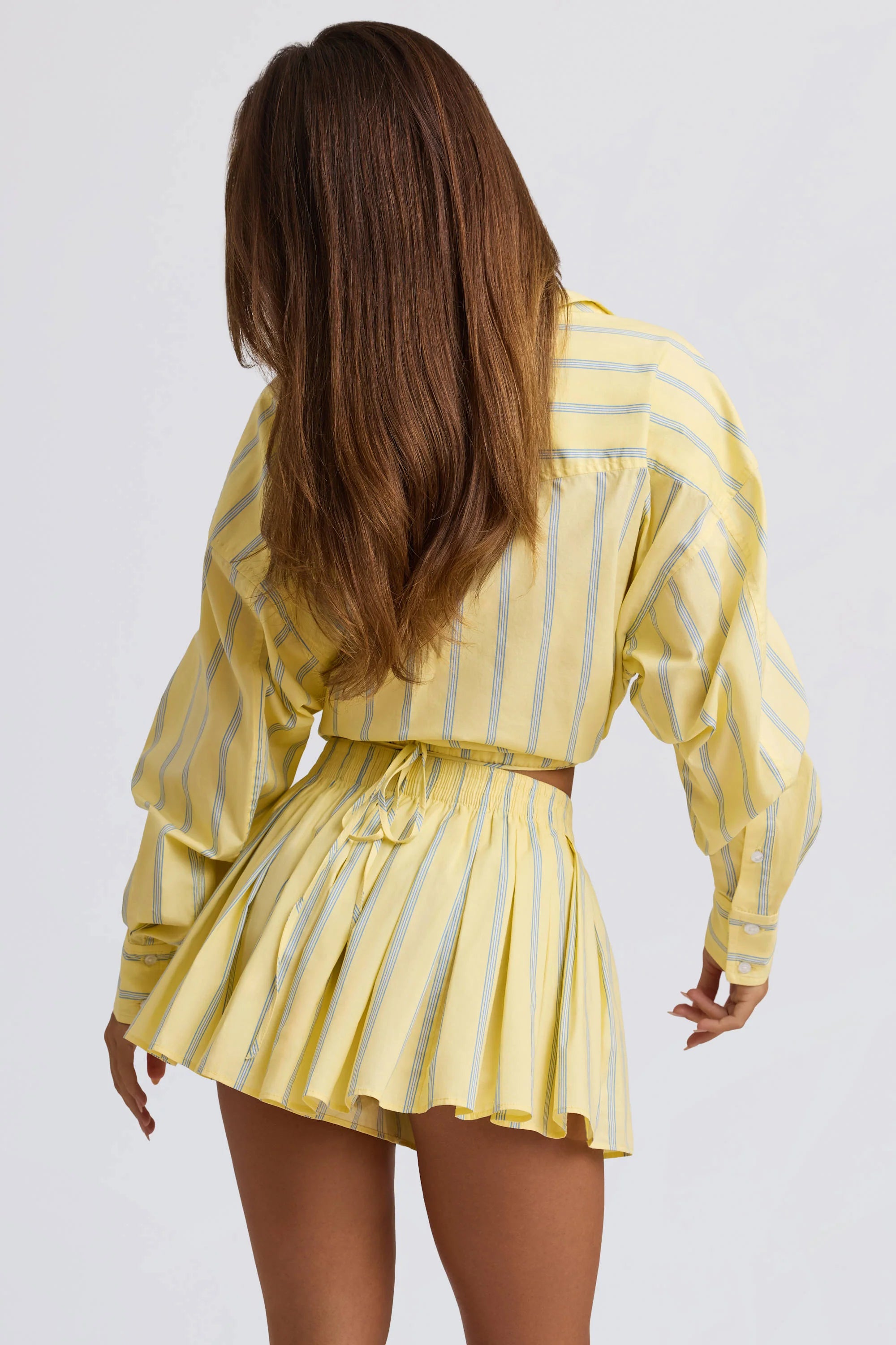 Cotton Poplin Stripe Multiway Cropped Shirt in Yellow Stripe