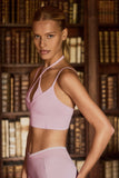 Seamless Soft Rib Crossover Sports Bra in Powder Pink