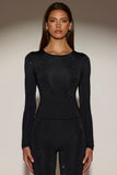 Embellished Crew Neck Long Sleeve Top in Black