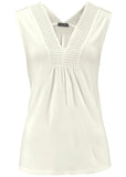 Crochet Inset V Neck Tank White