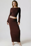 Ribbed Knit Foldover Maxi Skirt in Espresso
