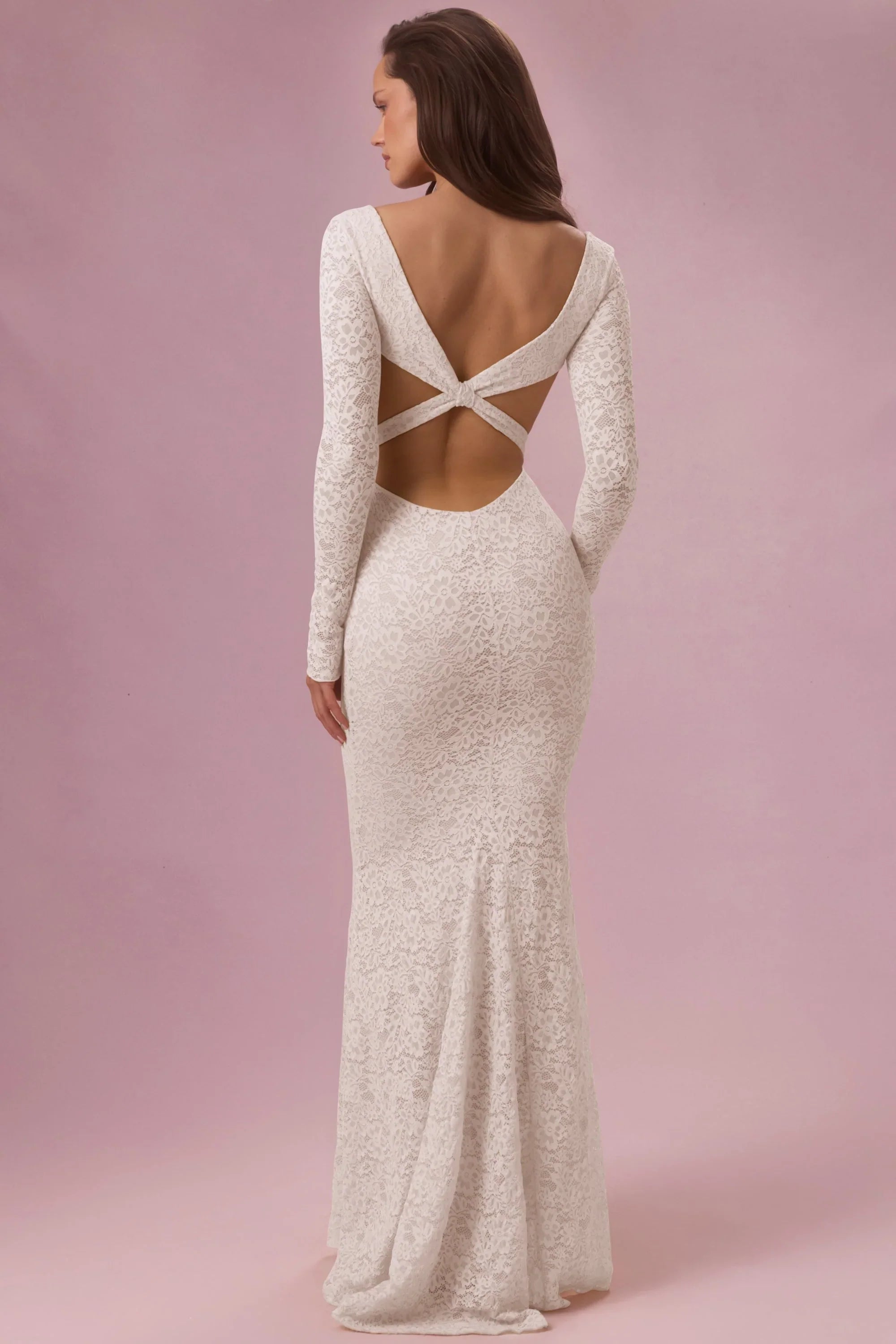 Lace Long Sleeve Maxi Dress in Pearl
