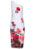 One Shoulder Scuba Dress Spring Dahlia Border