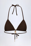 Charm Detail Triangle Bikini Top in Dark Chocolate