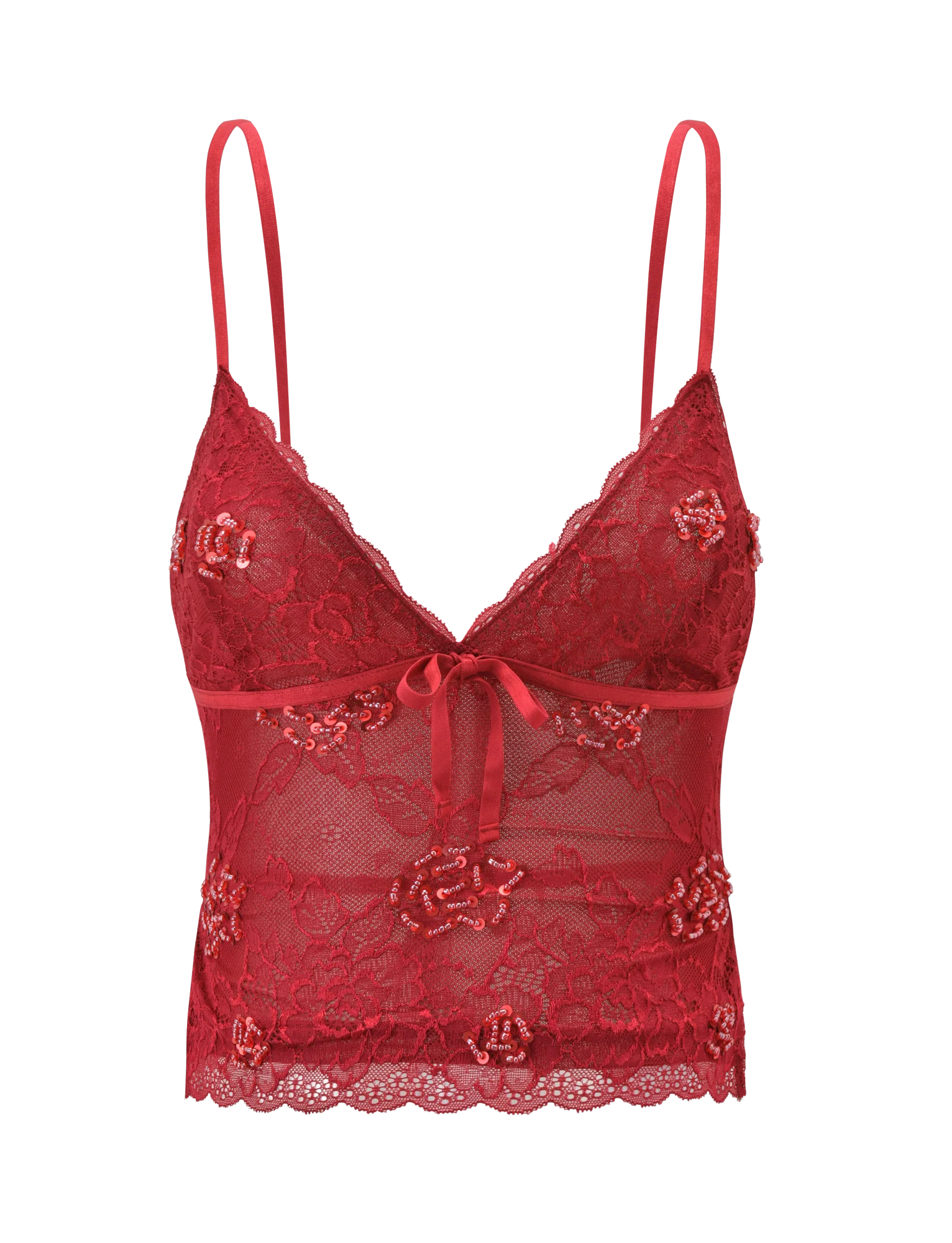 KIRRA BEADED SEQUIN LACE TOP RED