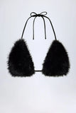 Faux Fur Triangle Bralette in Black
