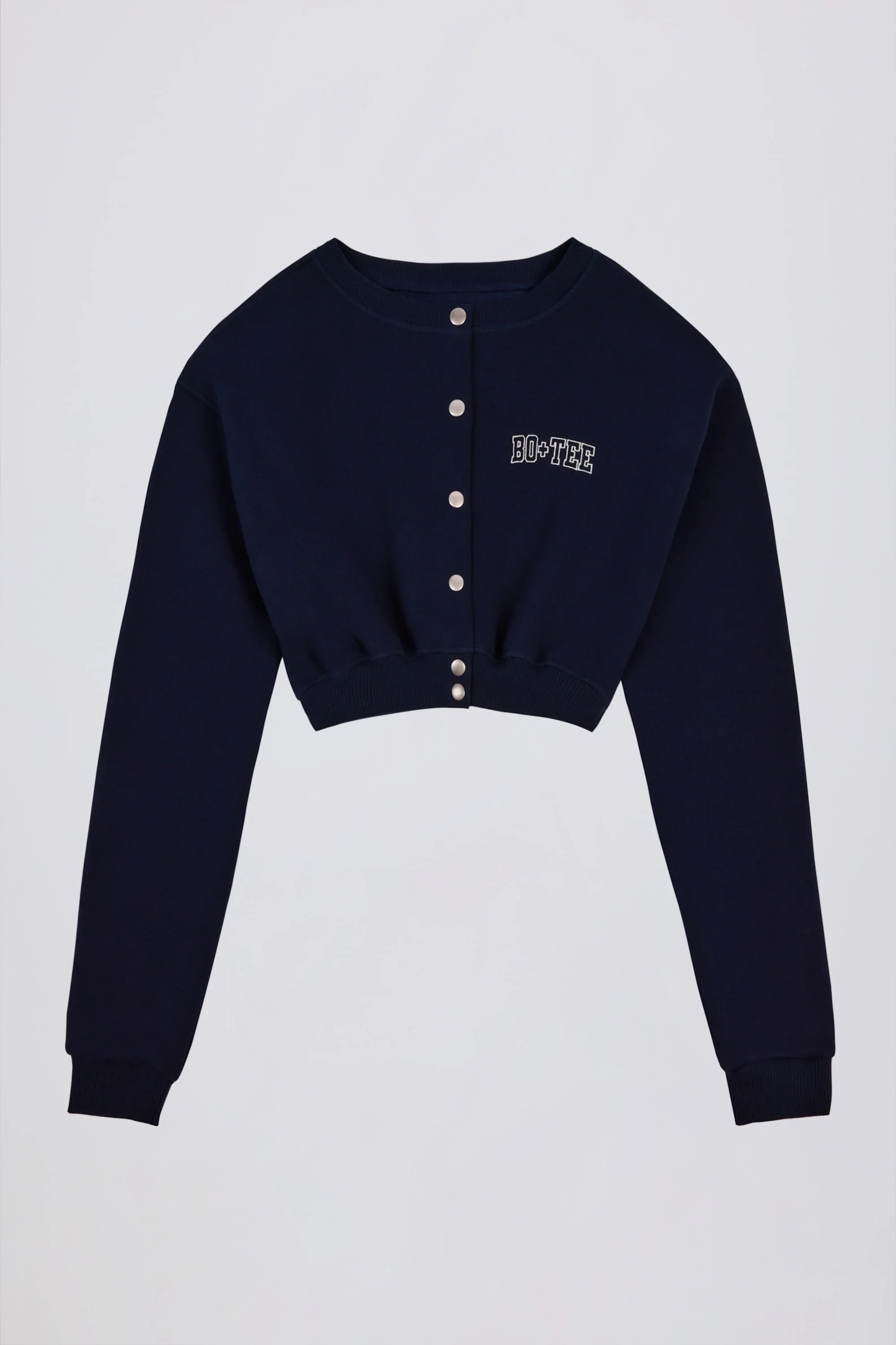 Brushed Jersey Button Up Cropped Cardigan in Classic Navy