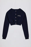 Brushed Jersey Button Up Cropped Cardigan in Classic Navy