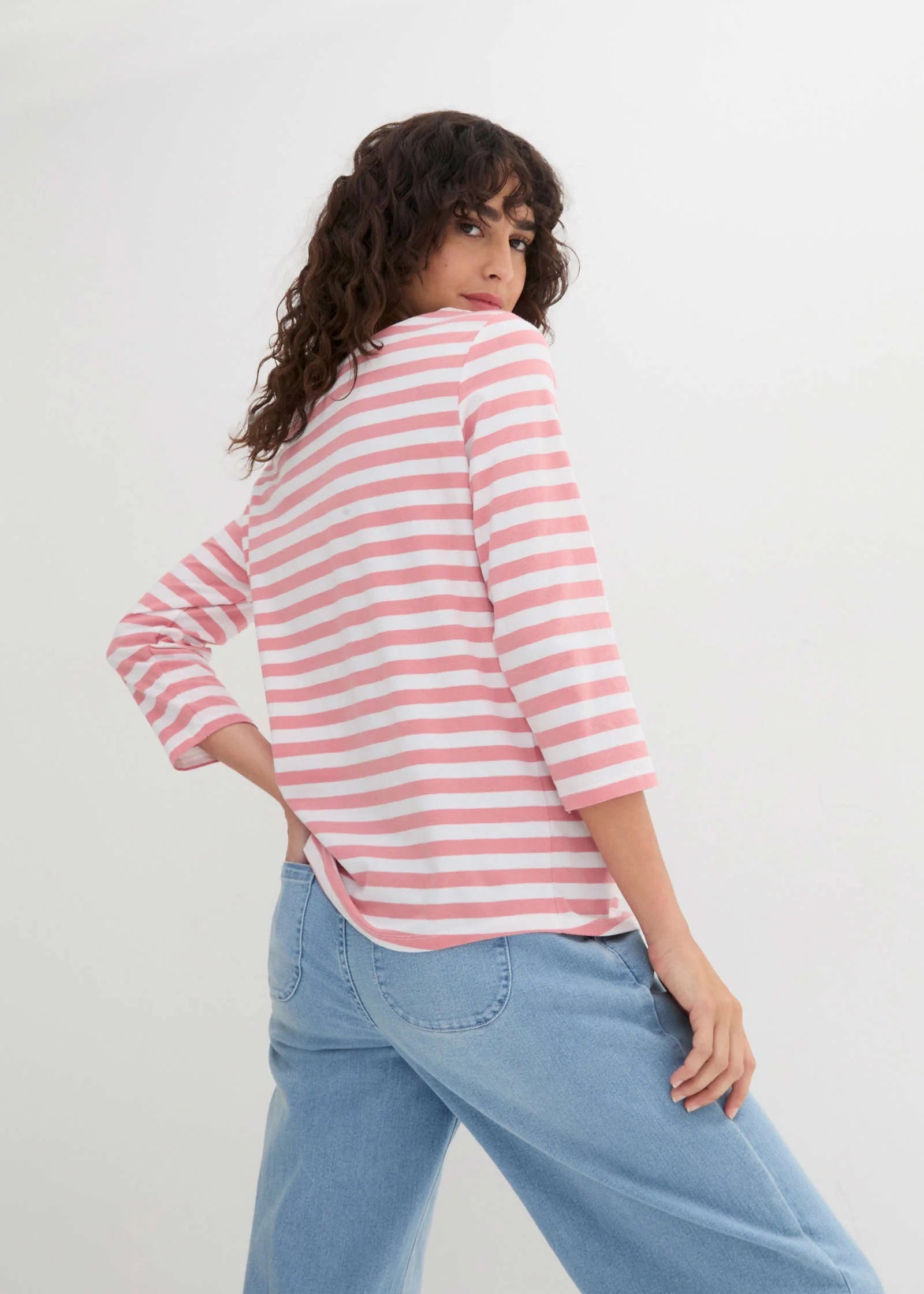 Boat Neck Striped Top Pale Pink White
