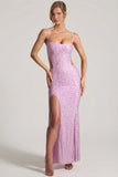 Embellished Cut Out Fishtail Maxi Dress in Peony Pink