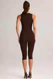 Modal Square Neck Bodycon Capri Jumpsuit in Chocolate Brown