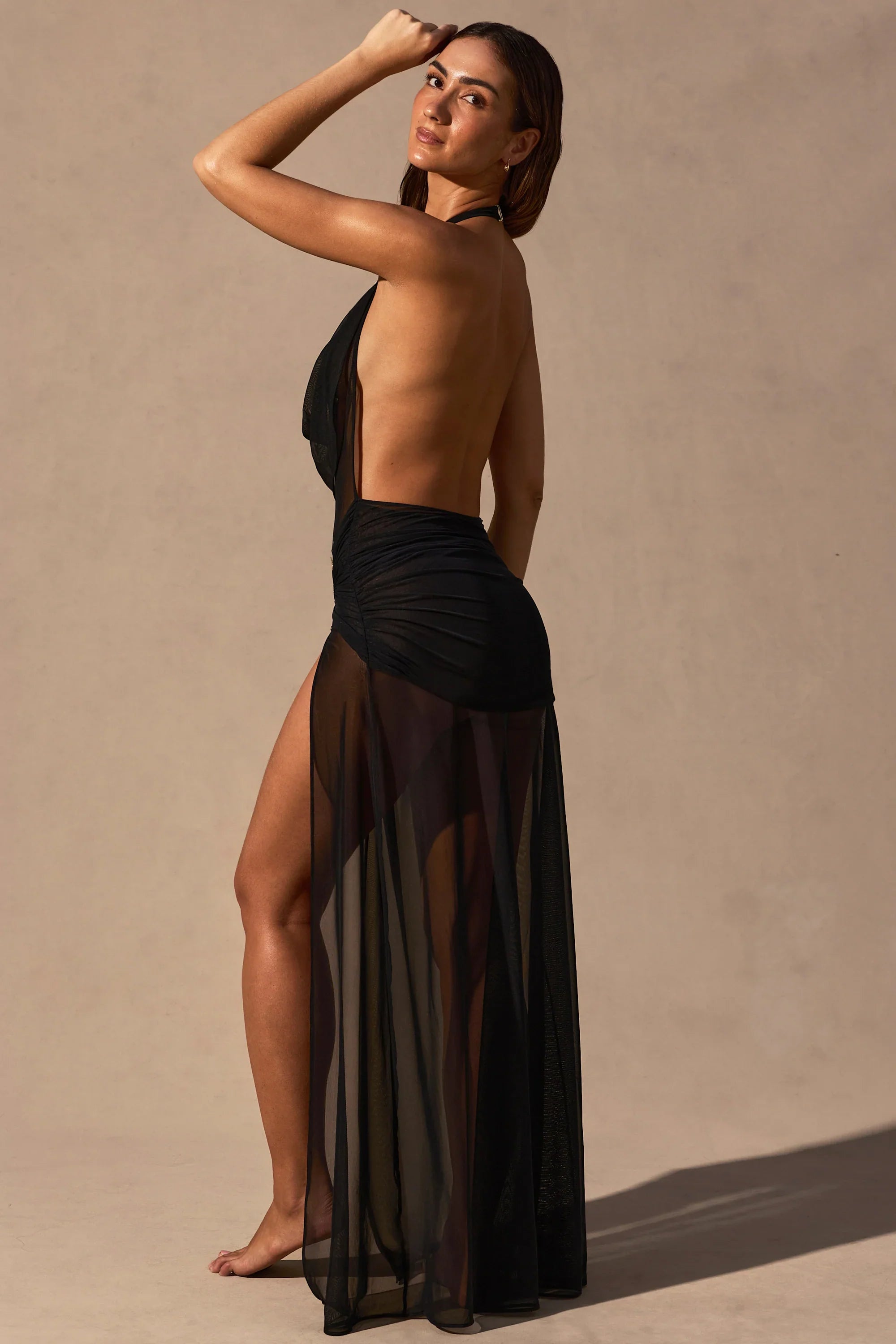 Cowl Neck Plunge Maxi Dress in Black