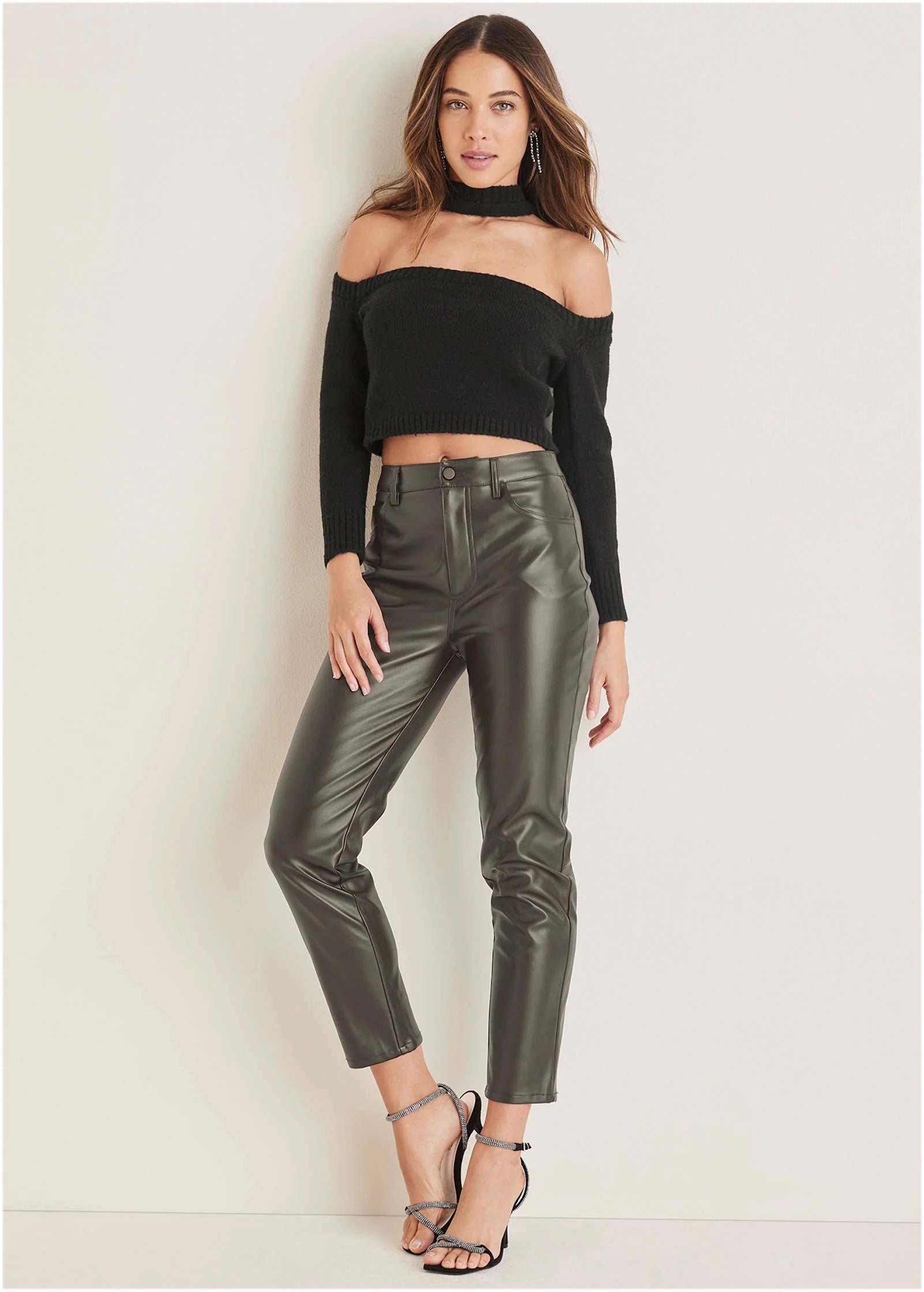 Faux Leather Straight Pants Brown