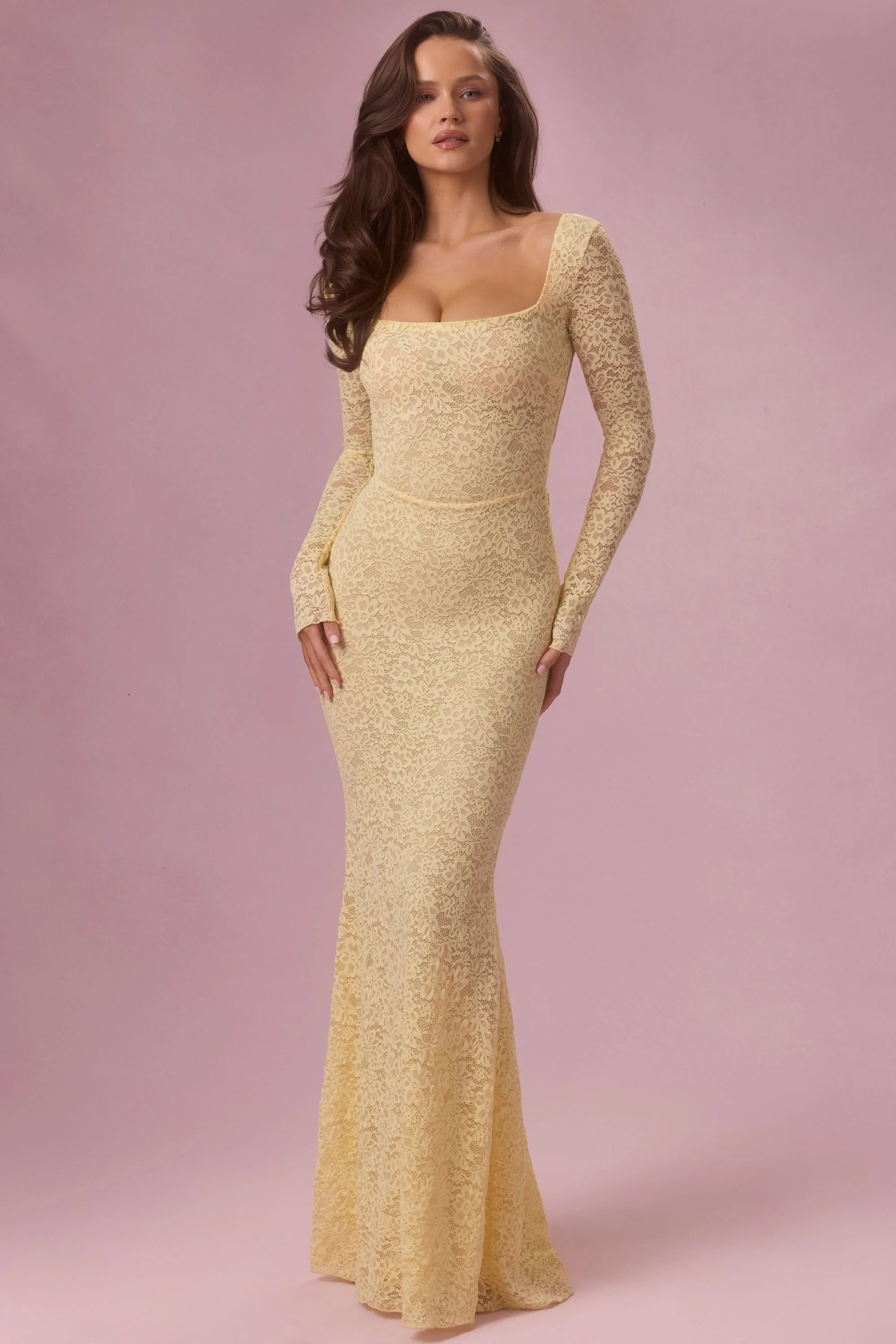 Lace Long Sleeve Maxi Dress in Butter