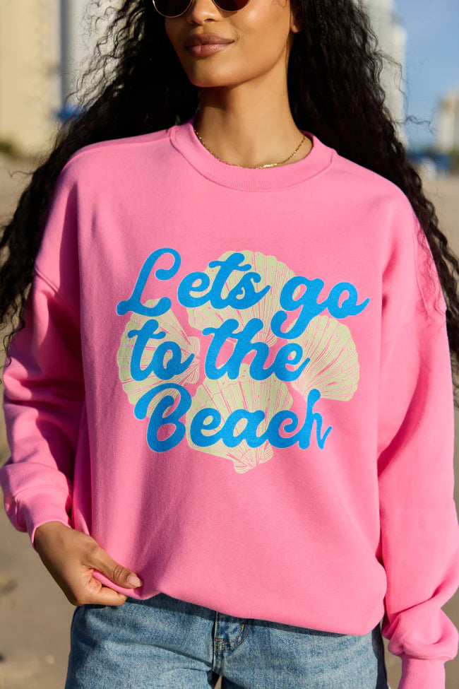Lets Go To The Beach Pink Graphic Sweatshirt