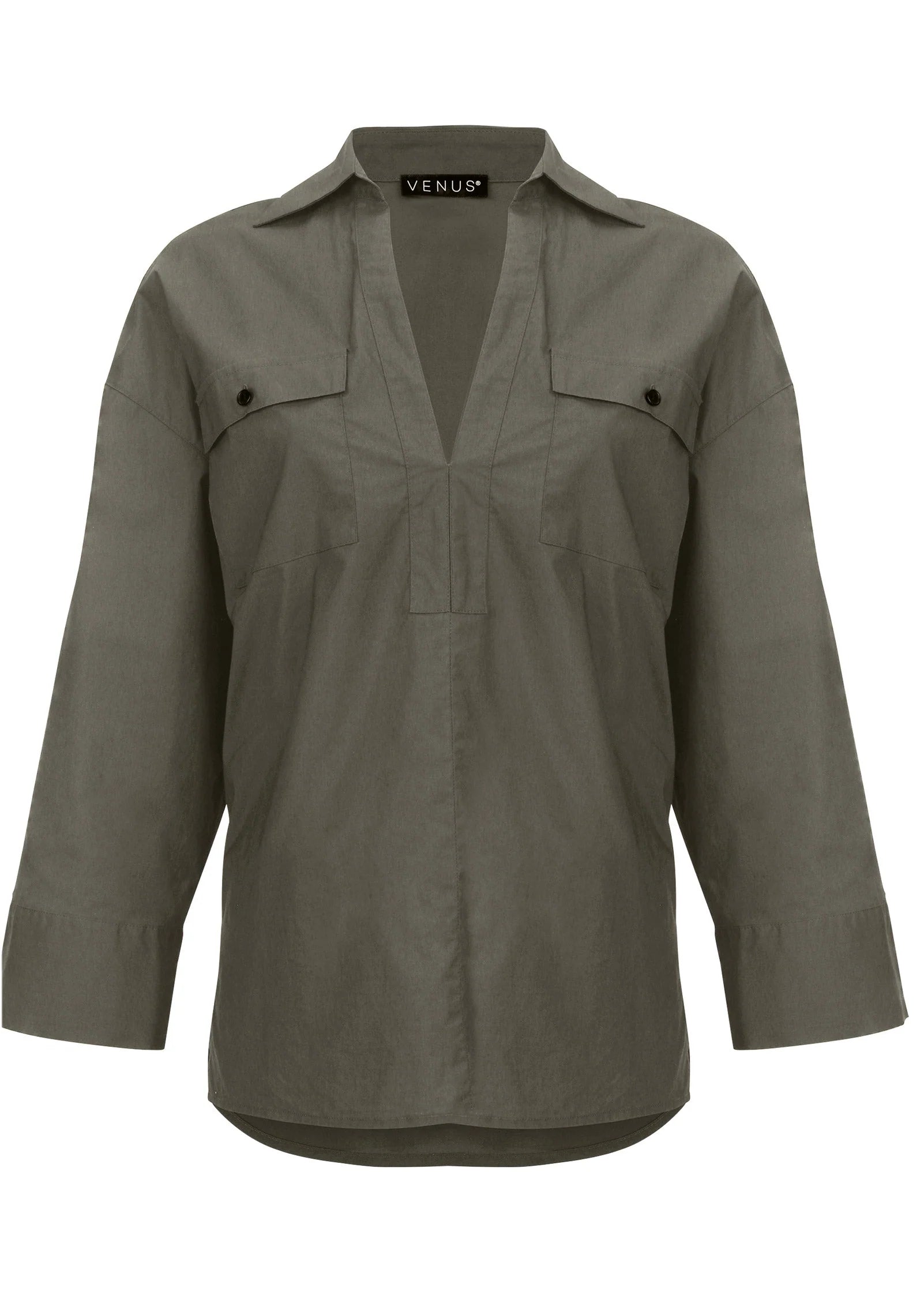 V Neck Oversized Shirt Olive