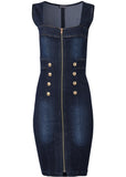 Zip Front Denim Dress Dark Wash