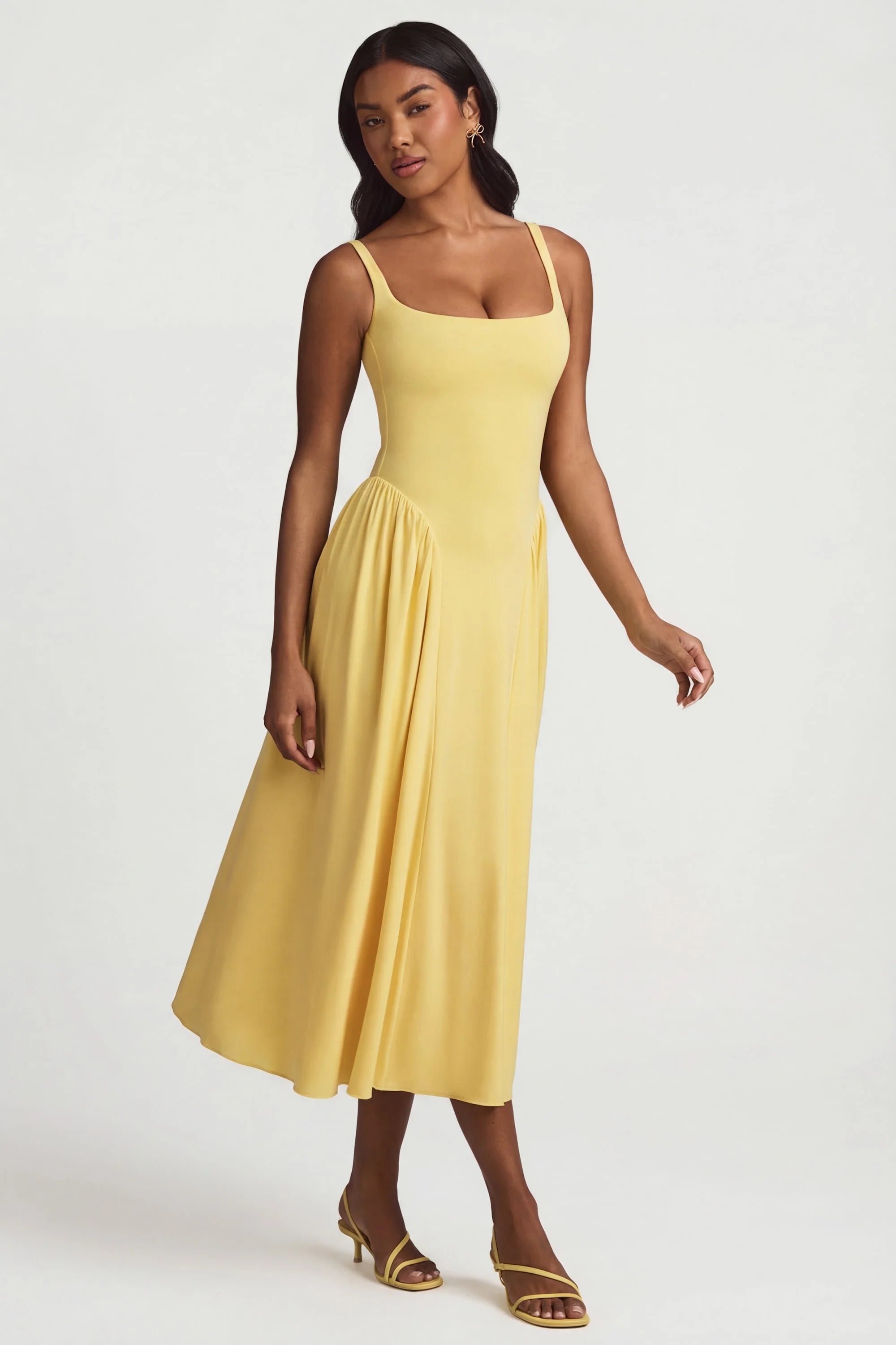 Modal A Line Midaxi Dress in Pastel Yellow