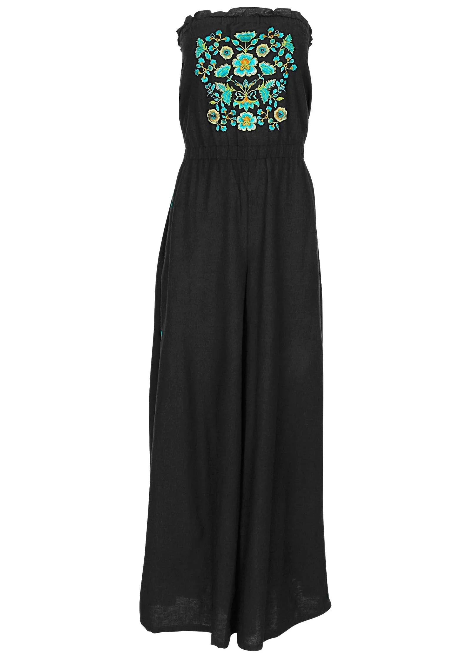 Strapless Linen Jumpsuit Black Blue
