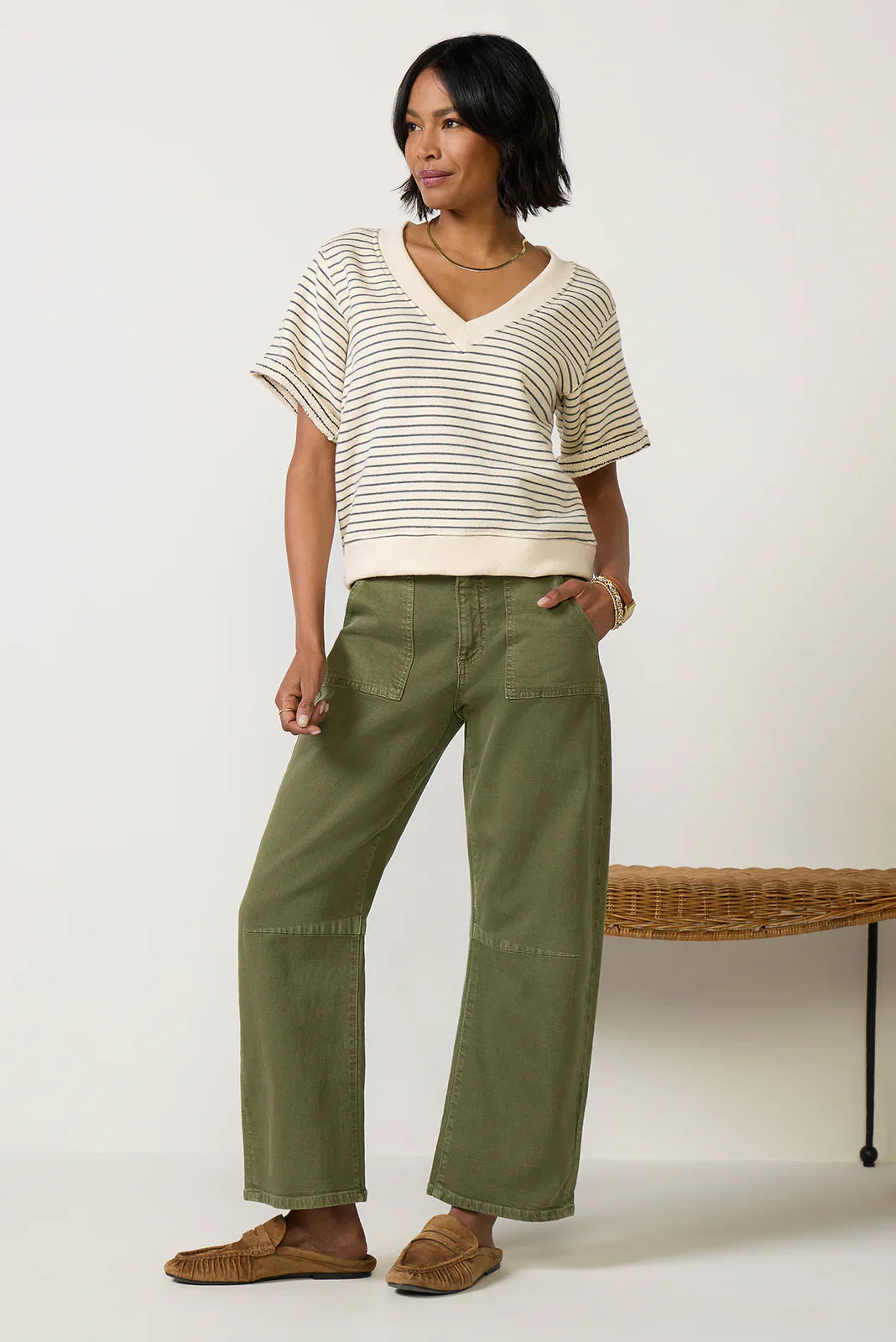 Briggs Stripe V Neck Sweatshirt