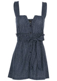Casual Linen Romper Navy Dot Stripe