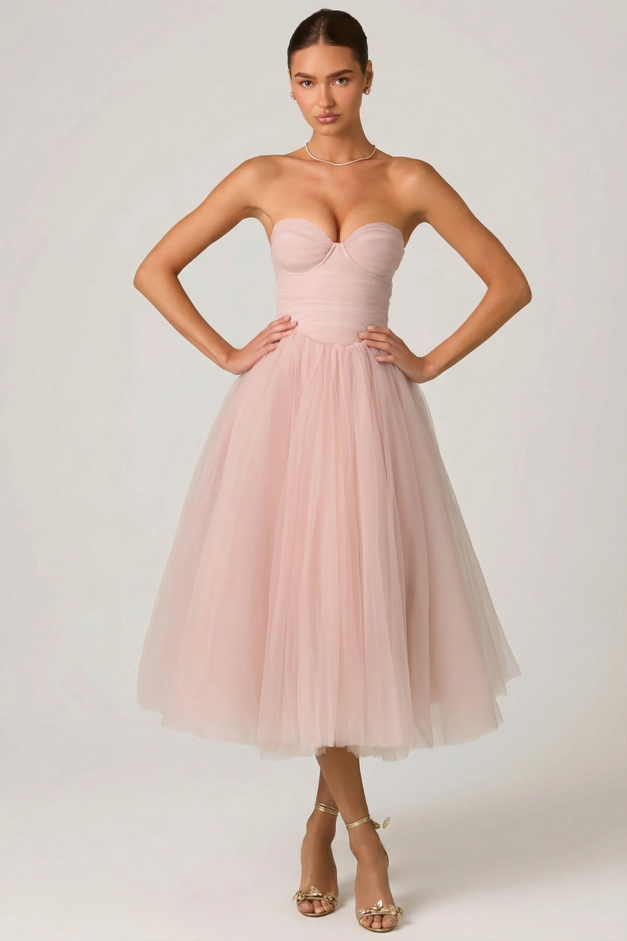 Tulle Corset Midaxi Dress in Dusty Rose