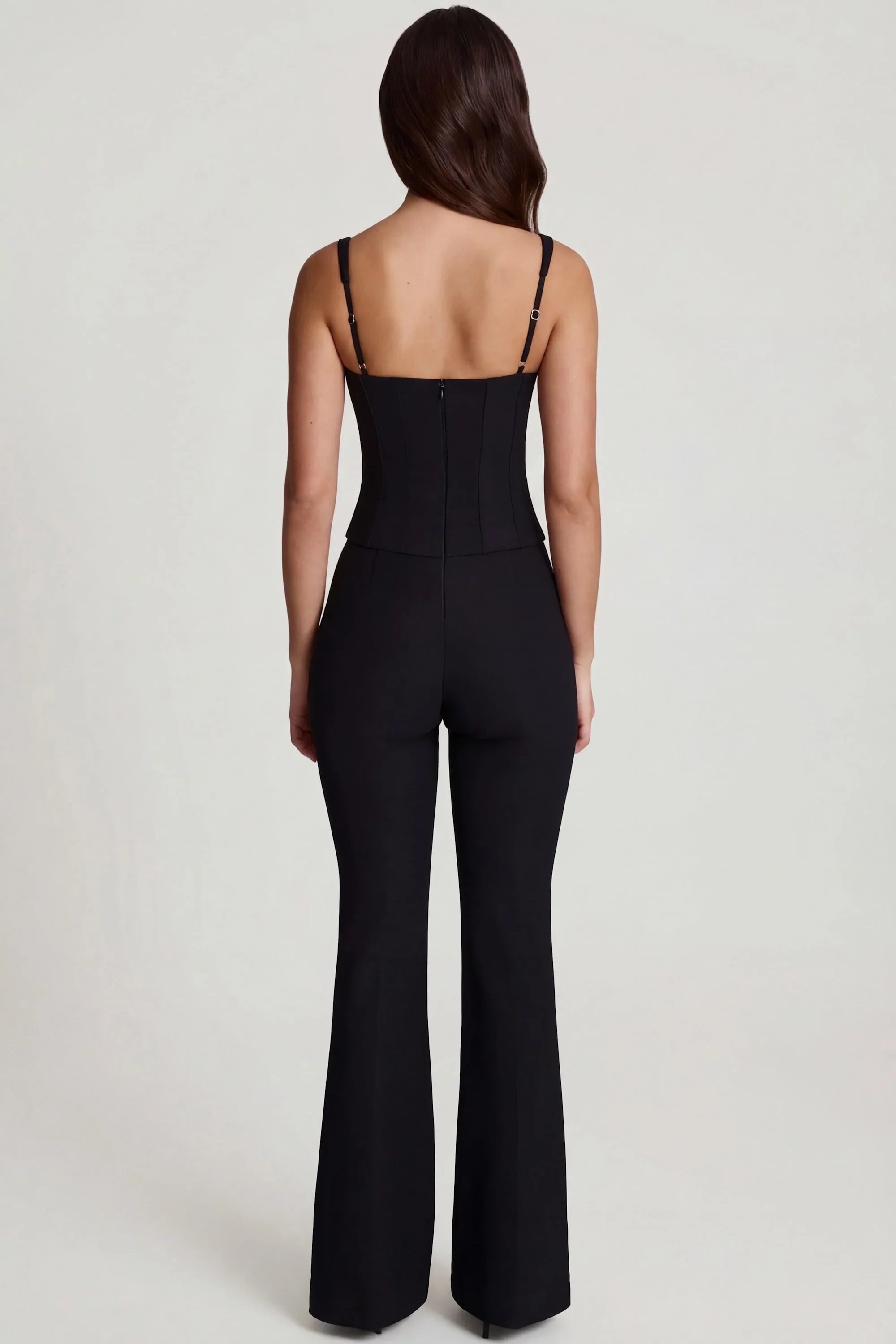 Scoop Neck Corset Flared Leg Jumpsuit in Black